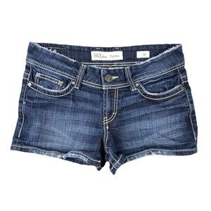 BKE Denim Shorts Womens 31 Payton Cut Off Distressed Stretch Bold Stitch Y2K